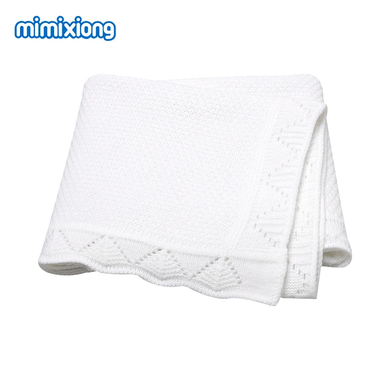 Scalloped Pointelle Knit Baby Blanket in Soft Neutral Colors