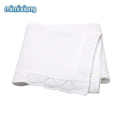 Scalloped Pointelle Knit Baby Blanket in Soft Neutral Colors