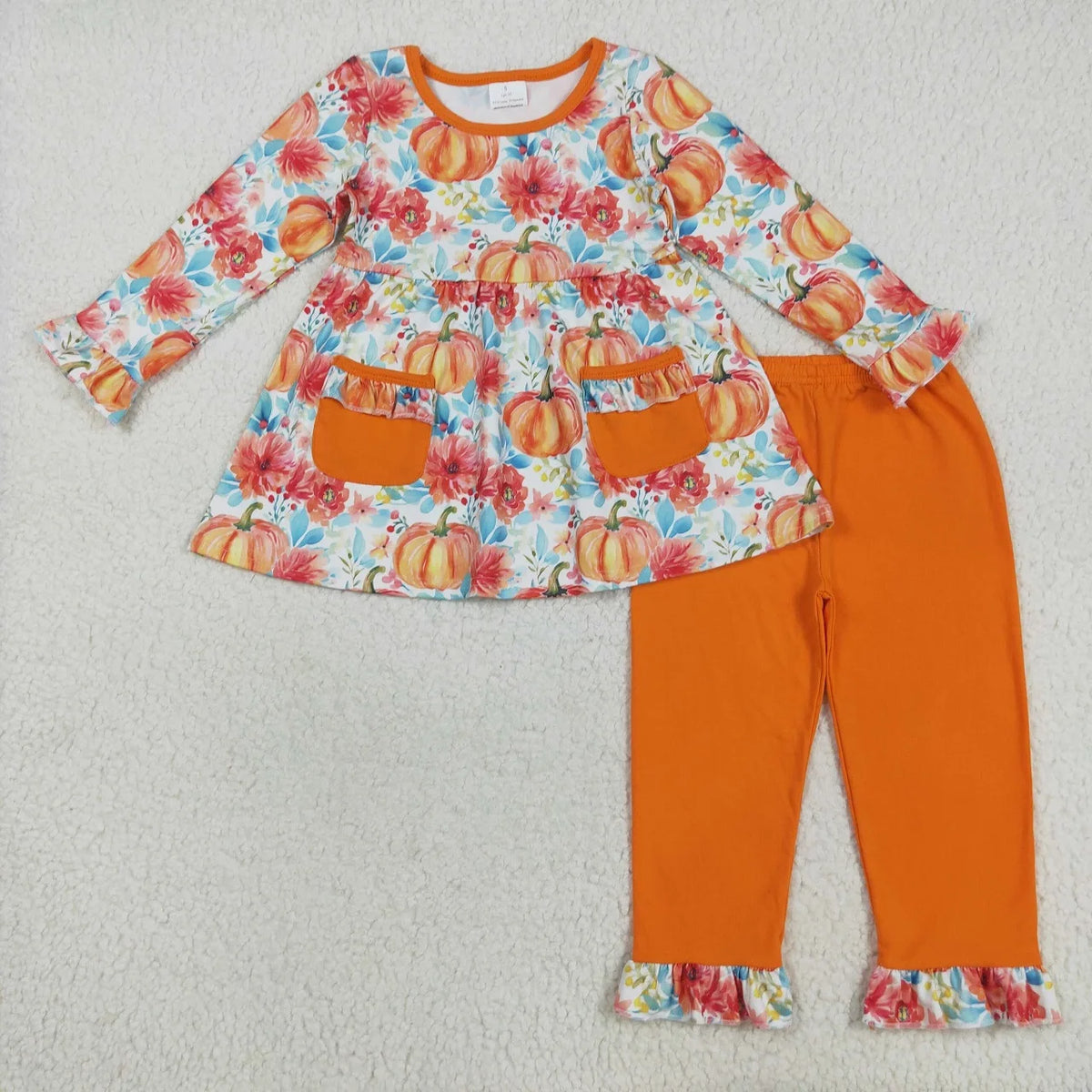 Autumn Pumpkin & Bow Two-Piece Tunic & Pants Set for Girls