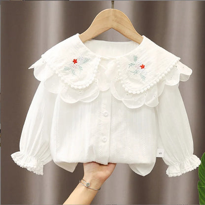 Embroidered Floral Peter Pan Collar Blouse for Baby Girls