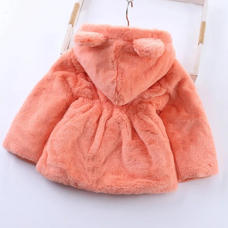 Baby Girls Sherpa Hooded Winter Coat with Pockets – Soft Plush Zip-Up Jacket