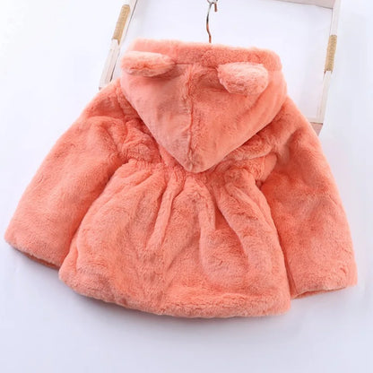 Baby Girls Sherpa Hooded Winter Coat with Pockets – Soft Plush Zip-Up Jacket