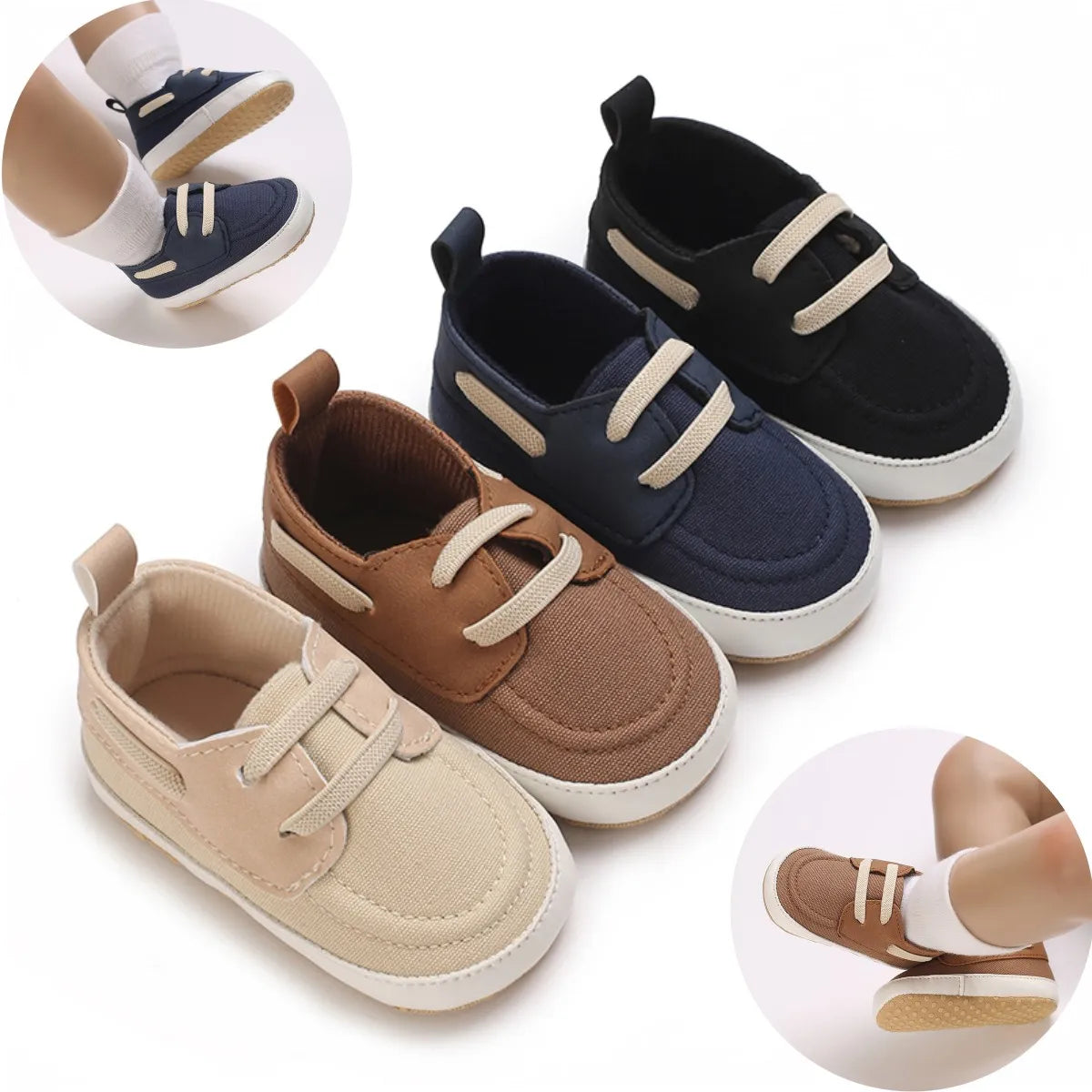 Contrast-Stitch Baby Loafers & Canvas Sneakers with Soft Soles