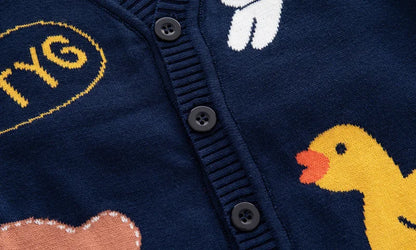 Unisex Kids Cotton Knit Cardigan Sweater (2–8 Years) – Button-Front V-Neck, Playful Prints