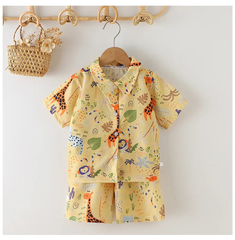Tropical Boardwalk Print Shirt & Shorts Vacation Set for Boys