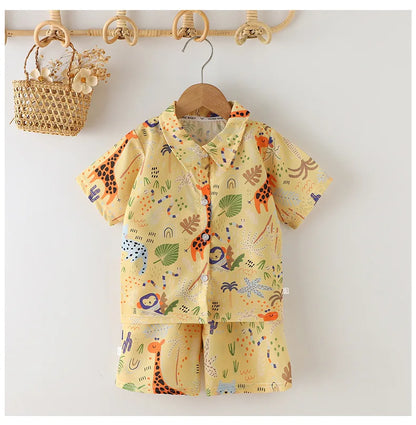 Tropical Boardwalk Print Shirt & Shorts Vacation Set for Boys