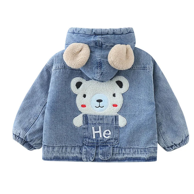 Plush Bear-Ear Fleece-Lined Denim Jacket for Babies & Toddlers