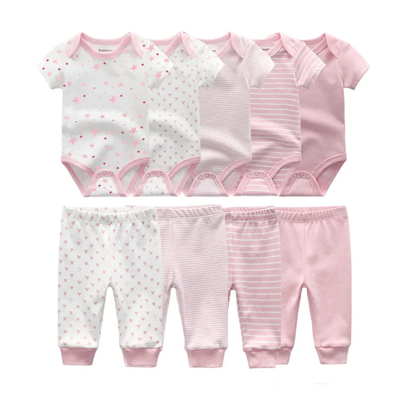 9-Piece Baby Bodysuit & Pants Set – Newborn Essentials for Boys & Girls