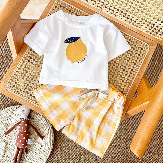 Lemon Tee & Gingham Shorts Two-Piece Set