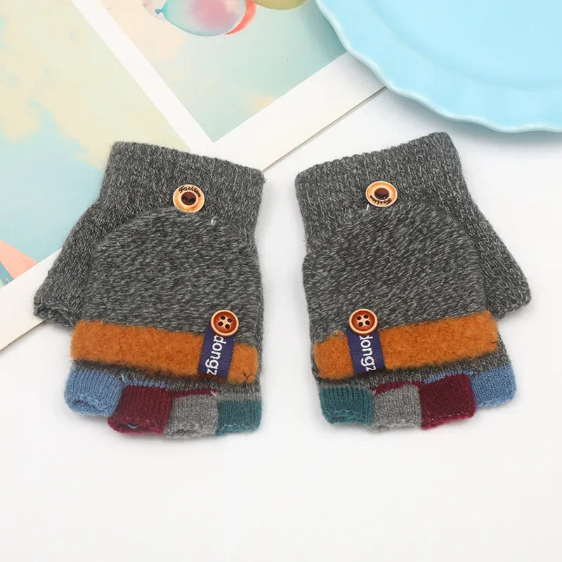 Cozy Half-Finger Kids Gloves – Warm Knit Writing Gloves for Fall & Winter