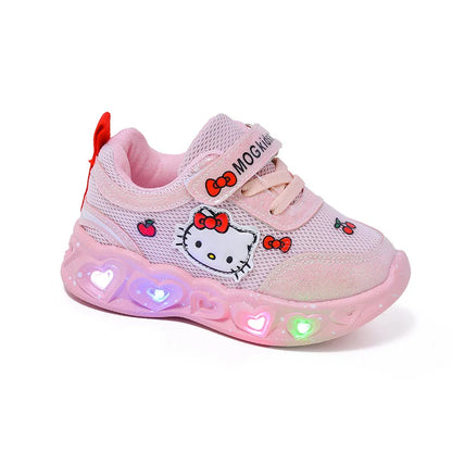 Girls' Heart LED Light-Up Sneakers with Cartoon Graphic | Breathable Low-Top Kids Shoes
