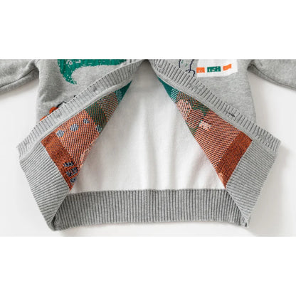 Unisex Kids Cotton Knit Cardigan Sweater (2–8 Years) – Button-Front V-Neck, Storybook Print