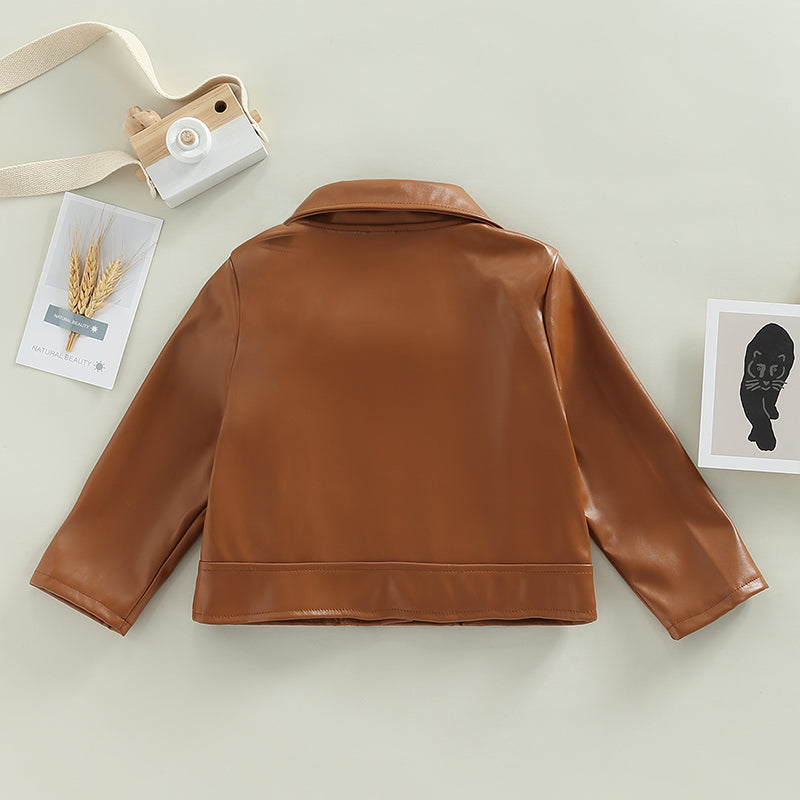 Classic Moto Kids’ Faux Leather Jacket with Gold-Tone Zip