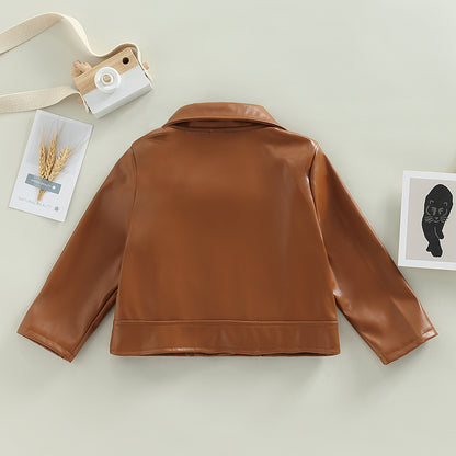 Classic Moto Kids’ Faux Leather Jacket with Gold-Tone Zip