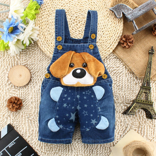 Plush Puppy Patch Denim Shortalls for Babies & Toddlers
