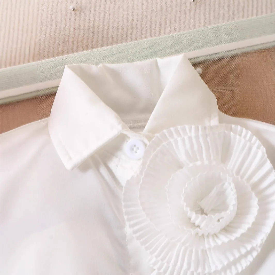 Rosette Ruffle Top & Pleated Skirt Set for Baby Girls