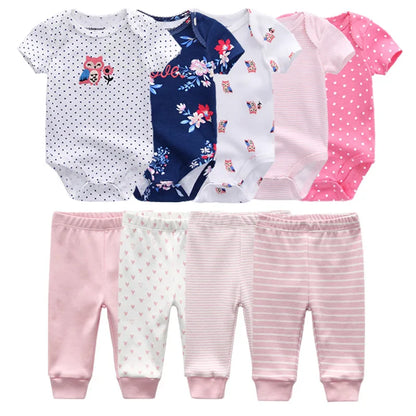 9-Piece Baby Bodysuit & Pants Set – Newborn Essentials for Boys & Girls