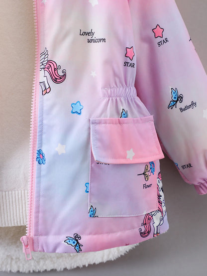 Little Girls’ Plush-Lined Unicorn Gradient Zip-Up Hoodie Jacket (4-7 years)