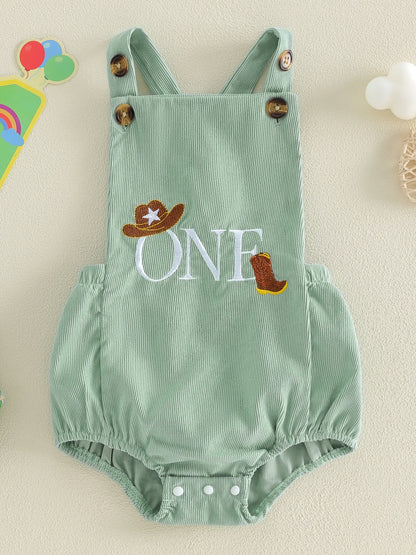 Wild One First Birthday Corduroy Overall Romper