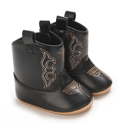 Western Floral Embroidered Baby Cowboy Boots with Soft Cotton Soles