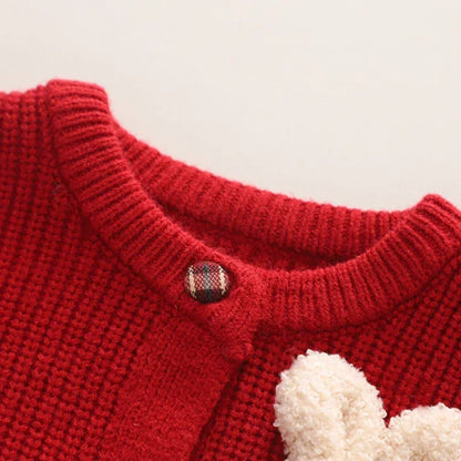 Plush Bunny Knit Cardigan & Plaid Skirt Set for Girls