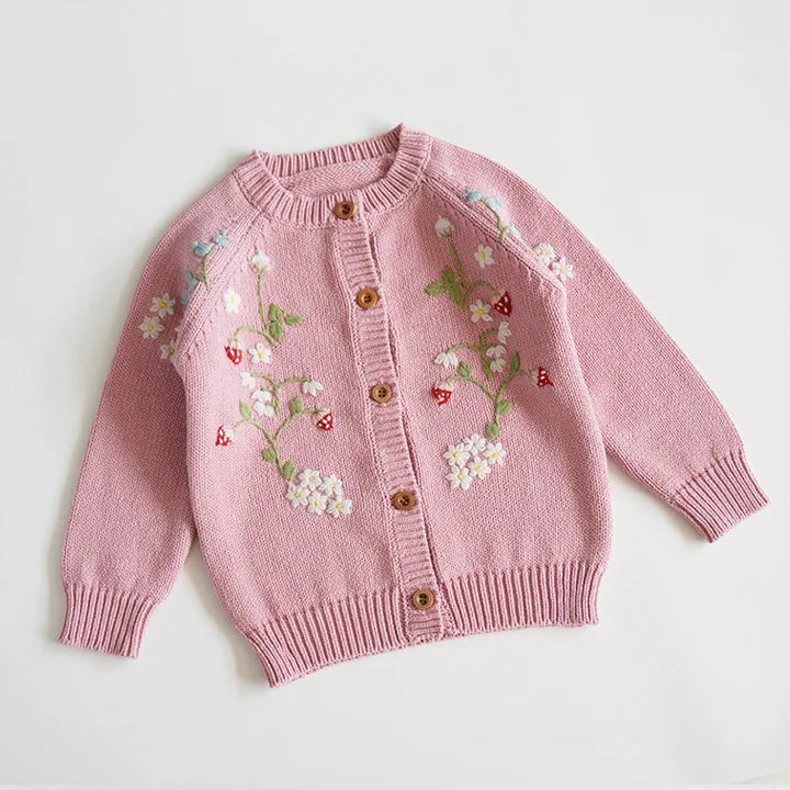 Baby & Toddler Girls Cotton Knit Cardigan (2–6 Years) – Button-Front Sweater with Duck Embroidery