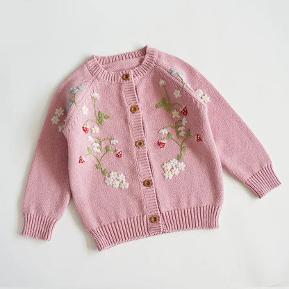 Baby & Toddler Girls Cotton Knit Cardigan (2–6 Years) – Button-Front Sweater with Duck Embroidery