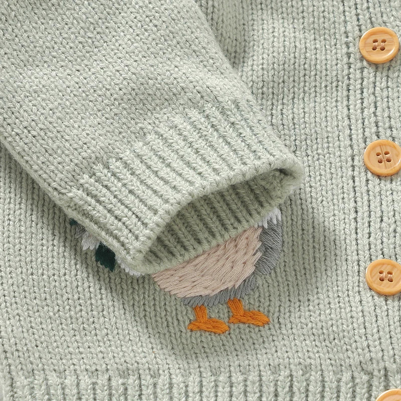 Baby & Toddler Girls Knit Cardigan Sweater (6 Months–3 Years) – Ruffled Collar, Rooster Embroidery