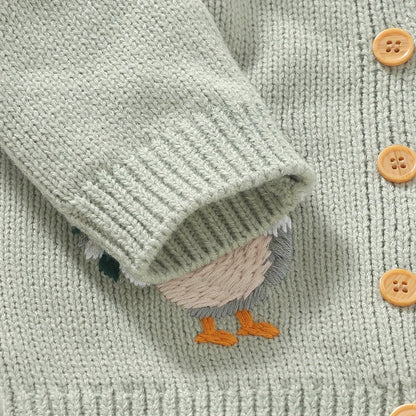Baby & Toddler Girls Knit Cardigan Sweater (6 Months–3 Years) – Ruffled Collar, Rooster Embroidery