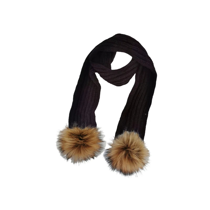 Double Pom Knit Beanie & Scarf Set with Bow