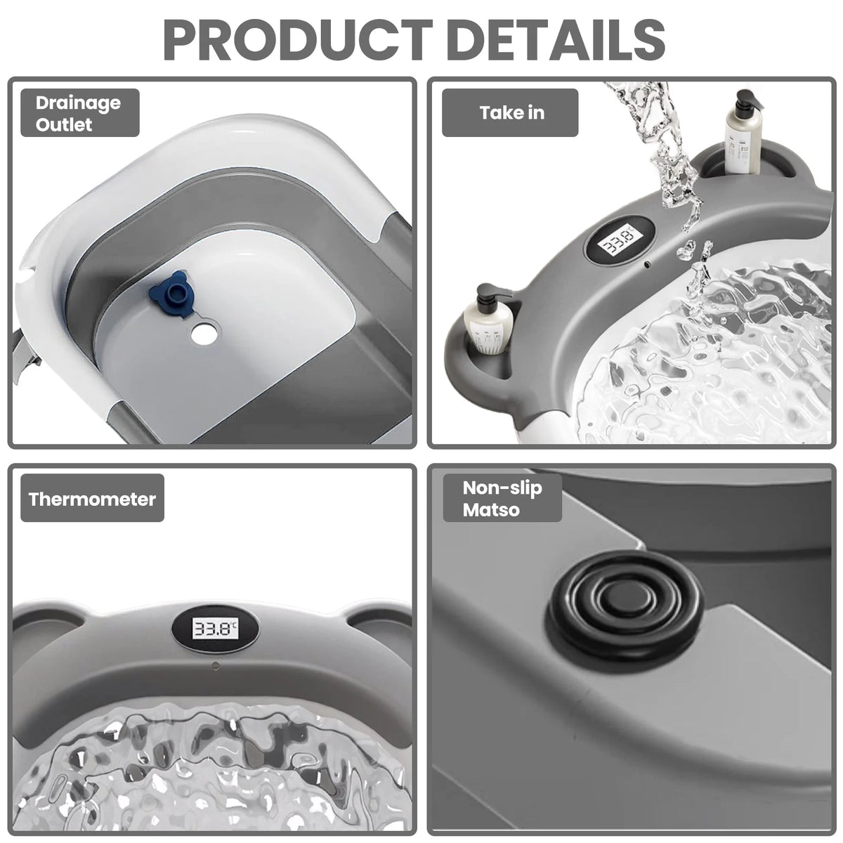 Foldable Baby Bathtub with Temperature Display & Bath Cushion