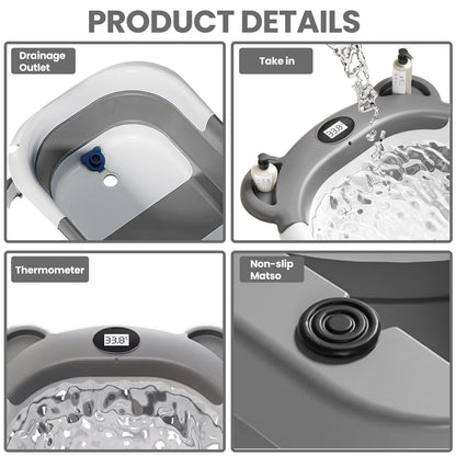 Foldable Baby Bathtub with Temperature Display & Bath Cushion