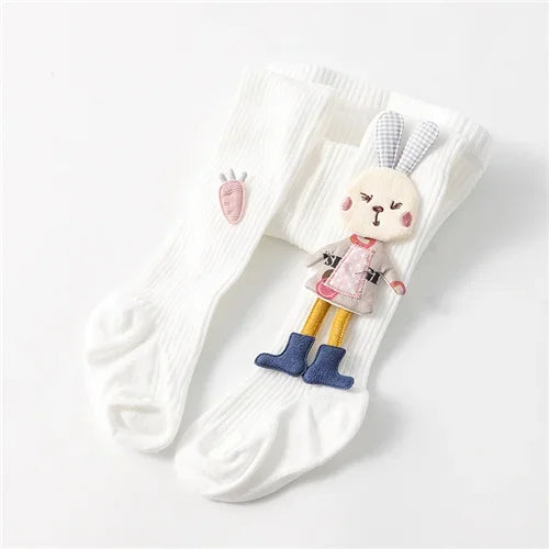 3D Bunny Appliqué Ribbed Tights for Girls
