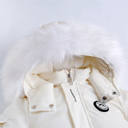 Fluffy-Trim Hooded Winter Snowsuit for Toddlers