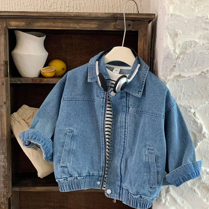 Kids Korean-Style Denim Jacket – Lightweight Spring & Fall Zip Jacket (Ages 2–7)