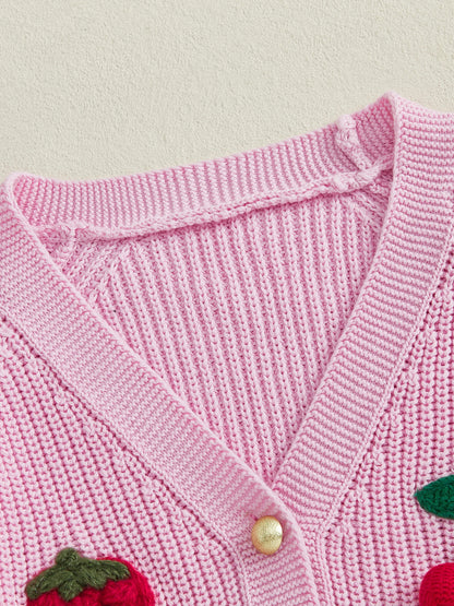 Cherry Knit Button-Up Cardigan for Toddlers and Kids – Soft V-Neck Sweater