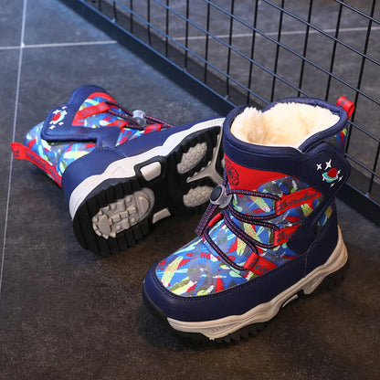 Colorful Print Plush-Lined Winter Snow Boots for Kids