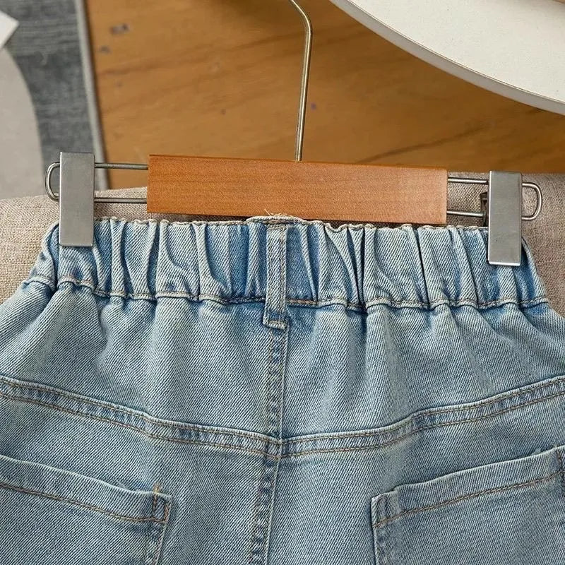 Mini Bow Embroidered Wide-Leg Denim Shorts for Girls