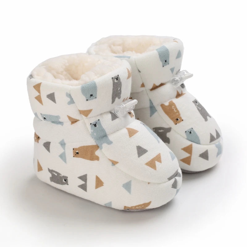 Cozy Fleece-Lined Baby Booties with Sweet Prints & Soft Cuffs