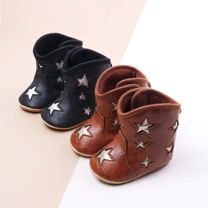 Silver Star Western Baby Ankle Boots with Soft Cotton Lining