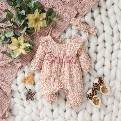 Bow-Detail Textured Cotton Romper & Headband Set for Baby Girls