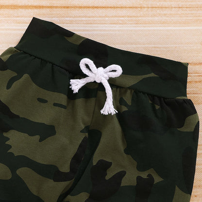 Camo “Mama’s Boy” Bodysuit, Joggers & Hat Set