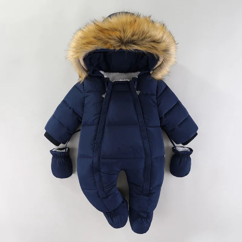 Plush-Lined Winter Baby Snowsuit with Hood & Mittens (0–18 Months)