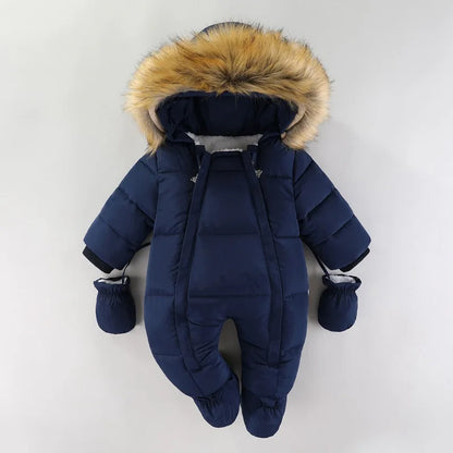 Plush-Lined Winter Baby Snowsuit with Hood & Mittens (0–18 Months)