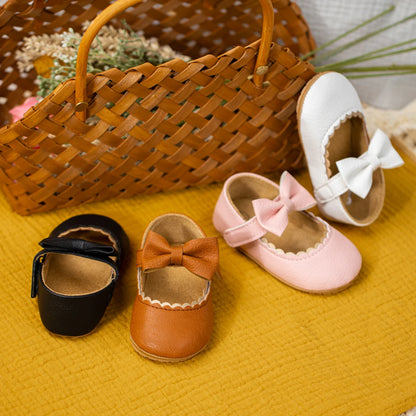 Scalloped Bow Mary Jane Baby Shoes with Non-Slip Soles