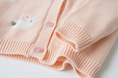 Baby & Toddler Girls Cotton Knit Cardigan (2–6 Years) – Button-Front Sweater with Duck Embroidery
