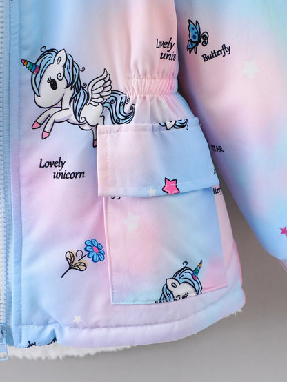 Little Girls’ Plush-Lined Unicorn Gradient Zip-Up Hoodie Jacket (4-7 years)