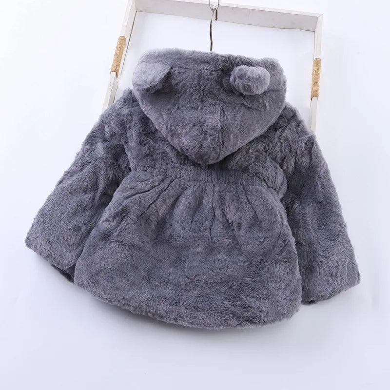 Baby Girls Sherpa Hooded Winter Coat with Pockets – Soft Plush Zip-Up Jacket