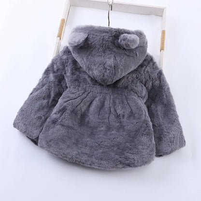 Baby Girls Sherpa Hooded Winter Coat with Pockets – Soft Plush Zip-Up Jacket
