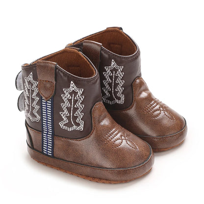 Western Floral Embroidered Baby Cowboy Boots with Soft Cotton Soles